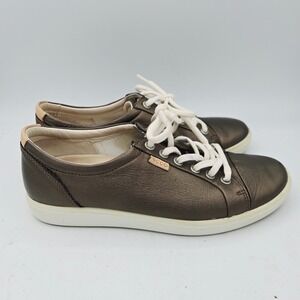 ECCO Womens Casual Sneakers Bronze Leather Lace Up Comfort Shoes Size 7